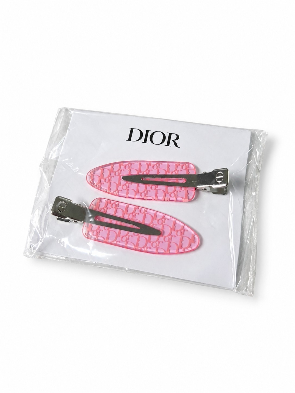 Dior Pink Logo Resin Snap Clips - Pair